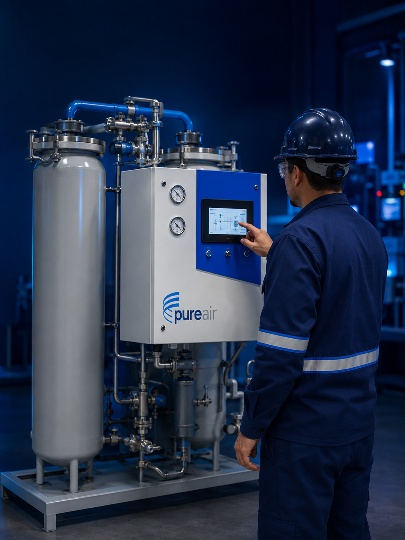 Sistema de produção de gases com monitoramento técnico